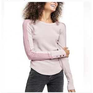Free People We The Free Tasha Snap Cuff Thermal Mauve Pink Waffle Knit Top Small